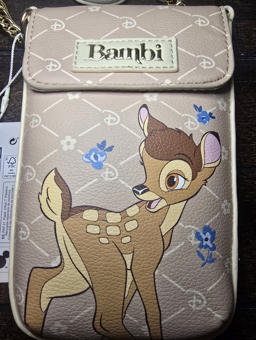 NWT Disney Primark Bambi Faux Leather Crossbody Bag Cell Phone Bag - Picture 2 of 8